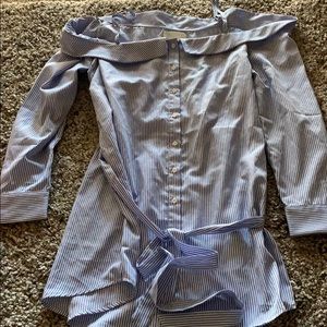 Black blue stripes dress off the shoulder